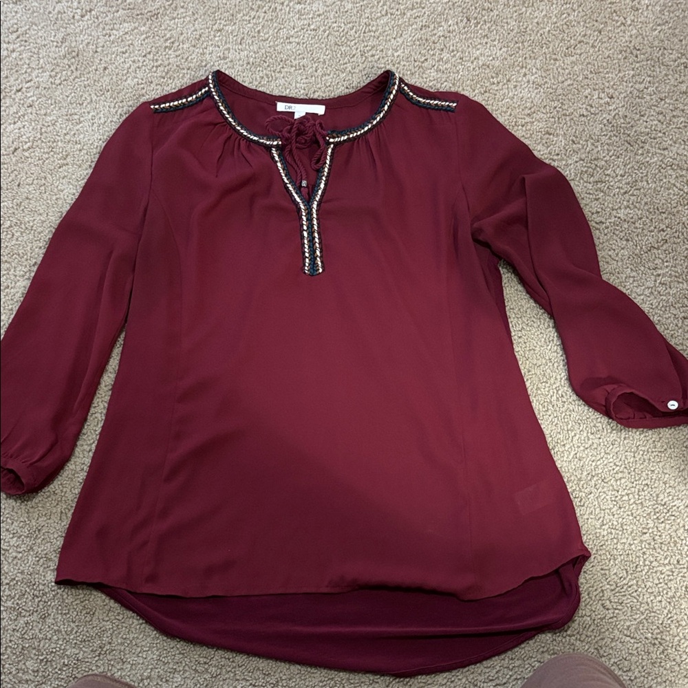 DR2 Burgundy Blouse with threaded Neckline